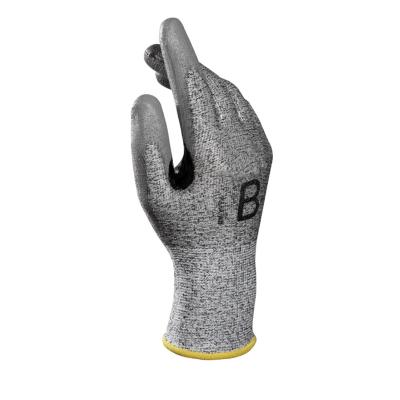 China Comfort ; Durability Ventilated Polyurethane Back PU Coated Palm HPPE Fiber 5 Class Cut Resistance Work Gloves With Logo Printing for sale