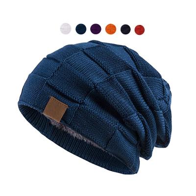 China COMMON Logo Custom Fleece Lining Beanie Hat Winter Knit Warm Hats Slouchy Thick Cap For Men And Women for sale