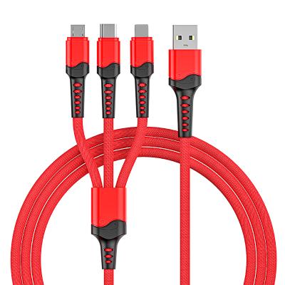 China High Quality Braided USB Data Cable Multi Function Data Transfer Cable 3 in 1 Fast Charger 3A USB Data Cable For Mobile Phones for sale