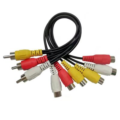 China Nickel Plated Car RCA Cable 0.25m Audio Video Extension Cable 3rca Male To 6rca Female Cable For DVD Set Box for sale