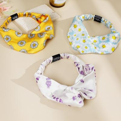 China Non-slip custom printed high quality elastic headband twisted ladies luxury silk headband for sale