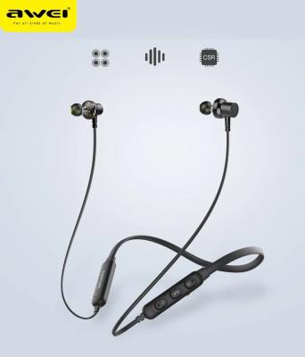 China 2021 Portable In-Ear Awei Dual Driver Loud Bass Sound Neckband Bluetooth Headphone Earphone In Ear Earbuds for sale