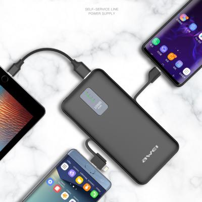 중국 10000mah Li-ion Polymer Battery AWEI P11K Power Banks 3 in 1 Large Capacity Portable Power Bank 판매용