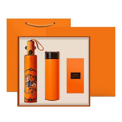 China Agriculture Fair Giveaways 3 in 1 Gift Set 2022 Umbrella+Thermos Cup+ powerbank business gift set luxury to customers chefs employees for sale