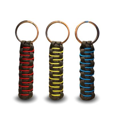 China Thin Blue Line Black Outdoor Activities Portachiavi Paracord Keychain Key Chain Men Survival Braided Armor Rope Tactical Paracord Woven Key Chain for sale