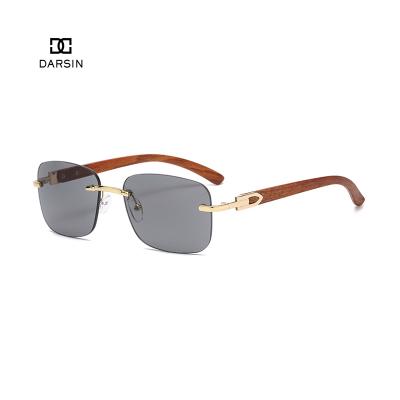 China Wooden Sunglasses 2021 Fashion Rimless Rectangle Temple Women Men DARSIN Sunglasses for sale