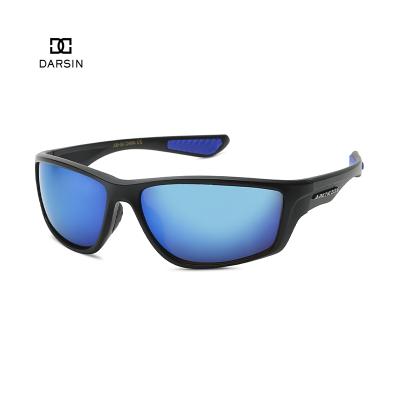 China Factory Wholesale Custom Sports Sunglasses DARSIN Rectangle Blue Mirror Polarized Sports Sunglasses Men for sale