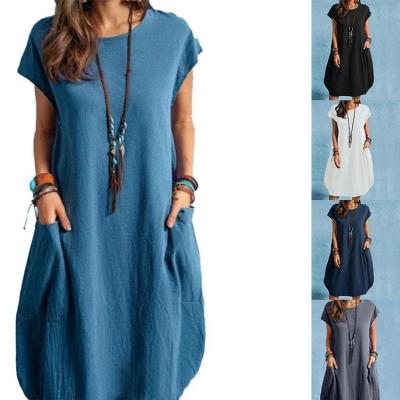 China 2022 Fashion Anti-Static Women's V-neck Solid Color Casual Women's Sleeveless Plus Size Dress for sale