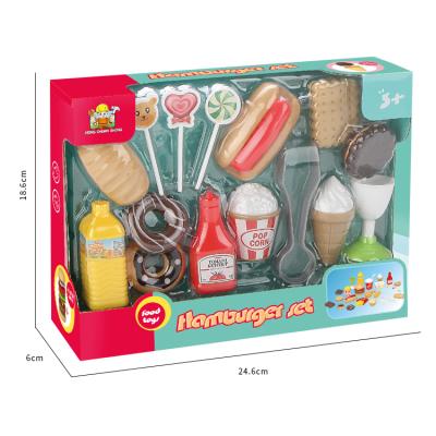 China Amazon Hot Sell Plastic Tableware Toy Set Hamburger Toys Pretend Play Kitchen Food Set for sale