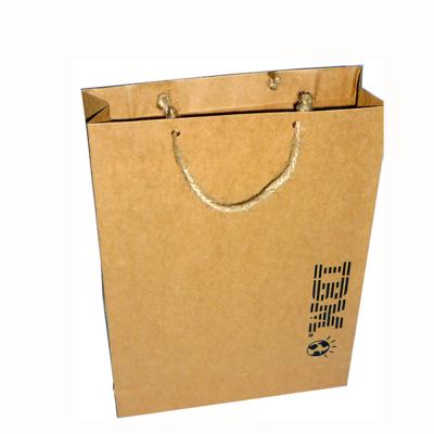 China Handmade Strong Paper Bag Reusable Tote , Hemp Rope Recycled Kraft Paper Bag Shopping Bag for sale