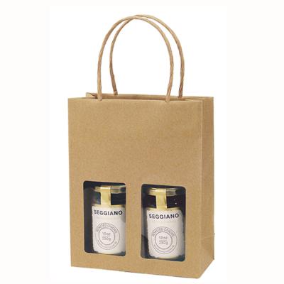 China Handmade jar packaging kraft paper bag with window shopping, kraft paper bag for jar for sale