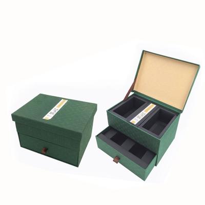 China Recycled Materials Handmade Drawer Design Hinged Lid Tea Gift Box With Divider for sale