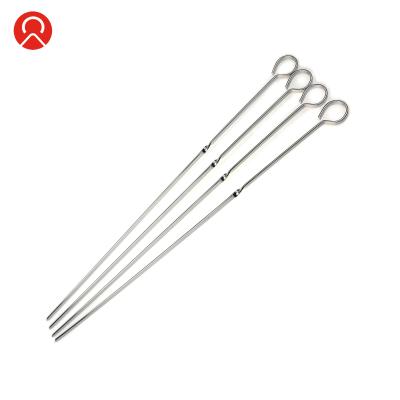 China Easily Cleaned Flat Metal BBQ Grill Skewer Long Stainless Steel Kebab Sticks Wide Reusable Grilling Skewer Set For Meat Shrimp Chicken for sale