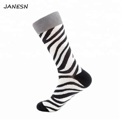 China New Design Zebra-stripe Antibacterial Wholesale Cotton Customized Colorful Fashional Art Happy Dress Socks For Man for sale