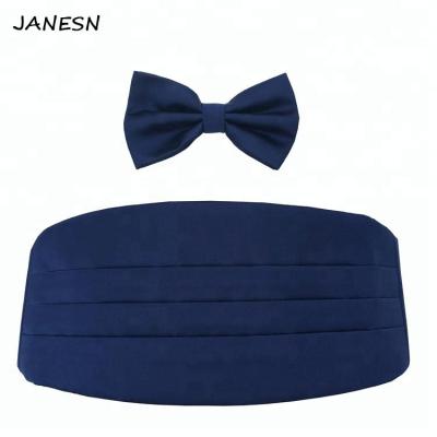 China Custom Clothing Accessories Jacquard Navy Blue Wide Belt and Bowtie Set for sale