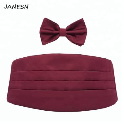 China Clothing Accessories Hot Selling Pure Wine Weave Elastic Cloth Belts And Bowtie Sets For Wedding for sale