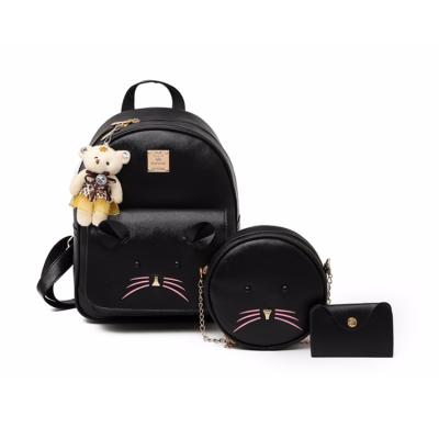 China None 2020 Newest Fashion Young Girls Trendy PU School 3pcs Leather Backpack Bag Set for sale