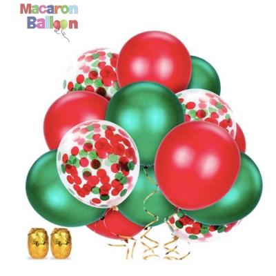 China Eco-Friendly 12 Inch Red+Green Confetti Merry Christmas Balloons Table Centerpieces Christmas Party 50pcs/pack SET78 for sale