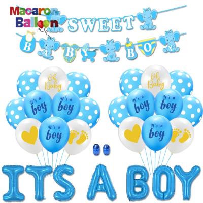 China Eco-Friendly IT Is A BOY Flag Pull Latex Balloon Set Blue Foil Balloon Boy Theme Birthday Party Decoration Supplies Y458-1 for sale