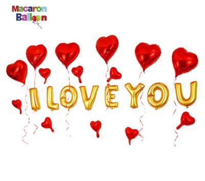 China Eco-friendly 16 inch I LOVE YOU cute gold alphabet letters foil balloons set for Valentine's Day and wedding party decoration supplies KK644 for sale