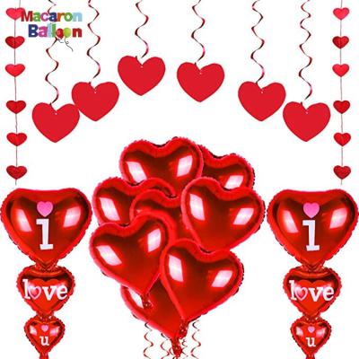 China Eco-friendly I love U balloons heart balloons kit with hanging heart swirl for valentines day party decorations KK636 for sale