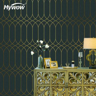 China Various Colors 3D PVC Luxury Embossed Geometric Metallic Wallpaper Modern Home Decoration for sale