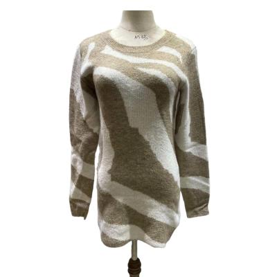 China Anti-Wrinkle Women Crew Neck Long Sleeve Knitwear Custim Knitted OEM ODM Zebra Pattern Loose Knit Casual Sweater For Ladies for sale