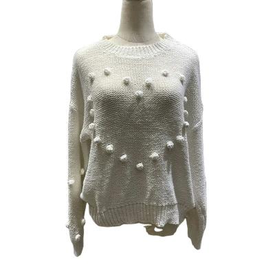 China Anti-Wrinkle Women's Pom Pom Long Sleeves Knit Crew Neck Top Sweater For Women for sale