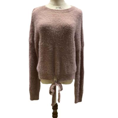 China Anti-wrinkle Women's Sweater Plush Tops Loose O Neck Tie Style Knit Jumper For Womens for sale