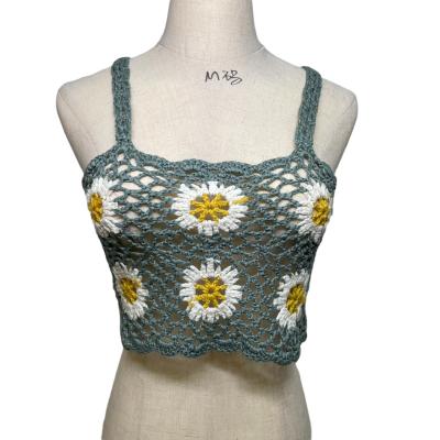 China QUICK DRY Wholesale Sexy Handmade Crochet Bikini Top Women Vest Square Floral Summer Beach Hollow Crochet OEM ODM for sale