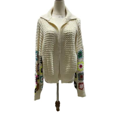 China Anti-Wrinkle Women's High Collar Sweater Crochet Sleeve Cardigan Handmade OEM ODM Long Casual Knit With Square Crochet For Ladies for sale