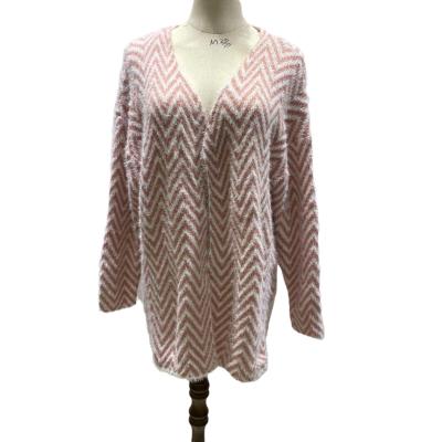 China Women Anti-Wrinkle Long Sleeve Cardigan ODM Casual Fluffy Jacquard Oversized Designer Knitwear Pink Sweaters For Ladies for sale