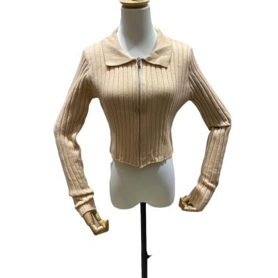 China Ribbed Anti-wrinkle Women's Collar Knit Solid Sweater Zipper Pullover For Women for sale