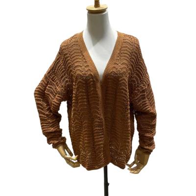 China Anti-Wrinkle Women's Cardigan Sweater V-Neck Loose Cable Knits For Women for sale