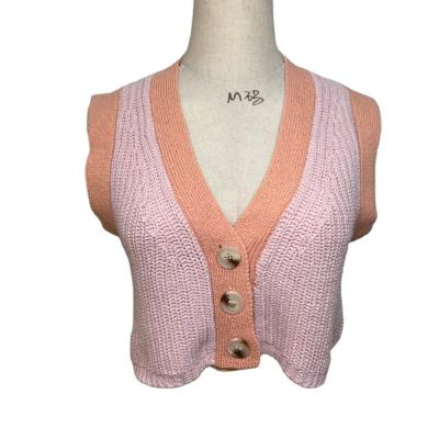 China Customized V-Neck QUICK DRY Button Trim Tank Top Multicolor Striped Sexy Summer Beachwear Cute Cute Vest Knit Cardigan for sale