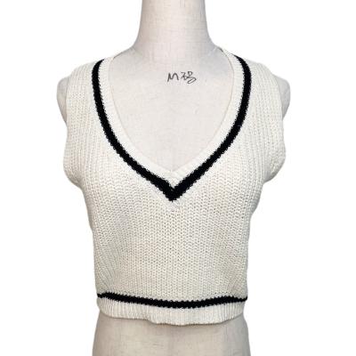 China V-Neck Striped Trim Summer Beach Vacation Vest QUICK DRY Hollow Out Tank Top OEM ODM Casual Sweater Knit for sale