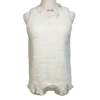 China Autumn Soft Winter Solid Color Anti-wrinkle Crew Neck Plush Vest Irregular Edge Sweater Tank Tops for sale