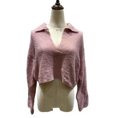 China Anti-Wrinkle Women V-Neck Sweater Long Sleeve Knitwear OEM ODM ODM Casual Custom Made Knitted With Lapel Pullover For Ladies for sale