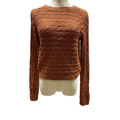 China Custom Anti-Wrinkle Women Crewneck Sweater Long Sleeve Knit OEM ODM Wave Brown Loose Casual Pullover For Ladies for sale