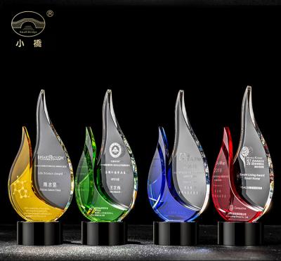 China Healthcare Institute Promotional Gifts Excellence Gift Sprout Green Etched Award Customs Crystal Trophy for sale