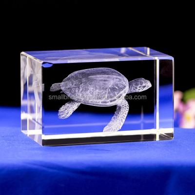 China All Wholesale Customized Turtle Animals Gifts 3d Laser Etched Crystal Block for sale