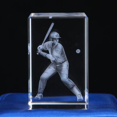 China China customs baseball sports 3d laser crystal cube for sports games gifts for sale