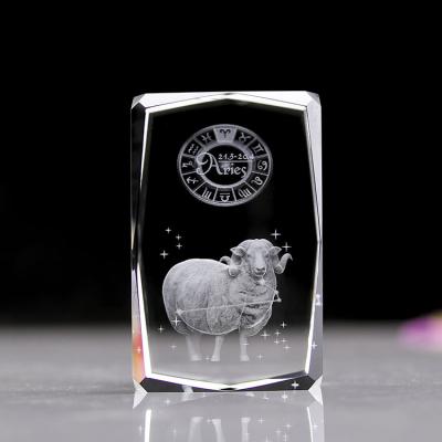 China All 12 Zodiac Aries Engraving k9 3d laser crystal crafts for sale