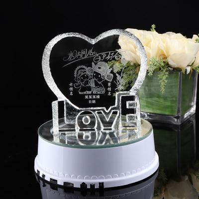 China Wholesale Wedding Keepsake Gift Love Sight Iceberg With Low Laser Led Crystal Love Frames Crystal Iceberg Keepsake Gifts 3d for sale