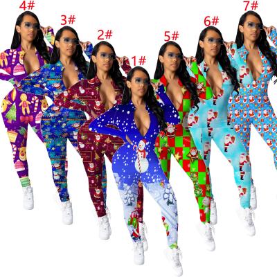 China 2022 Christmas Breathable Home Overalls Print Casual Long Sleeve Pants for sale