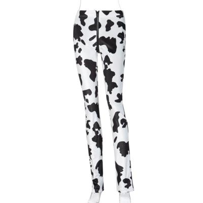 China Breathable Ladies Printed Zipper Pants Leopard Print Split Jogging Pants Sweatpants for sale