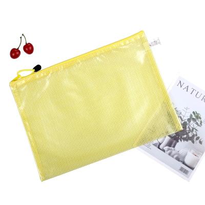 China Waterproof PVC A5 Inner Mesh Bag Mesh Transparent Zipper Document Document Bag With All Size Plastic A4 Document Bag for sale