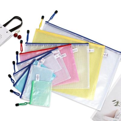 China Waterproof PVC B6 Inner Mesh Bag Mesh Transparent Zipper Document Bag With All Size A4 Plastic Document Bag for sale