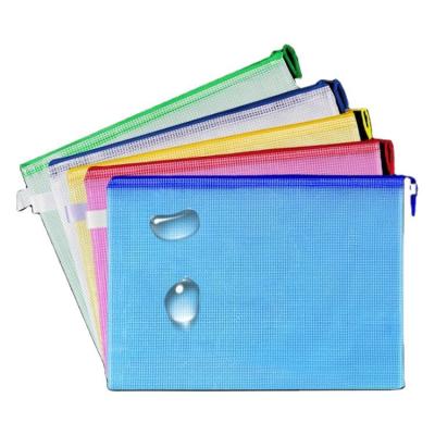 China Waterproof PVC A6 Inner Mesh Bag Mesh Transparent Zipper Document Document Bag With All Size Folder Plastic Plastic Bag for sale