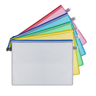 China Transparent Waterproof A3 PVC Inner Mesh Document Bag Zipper Document Bag With All Size A4 Plastic Document Bag for sale